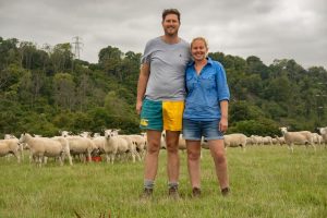 Bethan and Dominic Klinkenberg stood with their pedigree flock